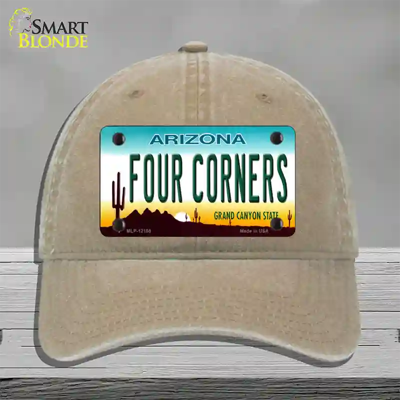 Four Corners Arizona Novelty License Plate Hat Unconstructed Cotton / Khaki