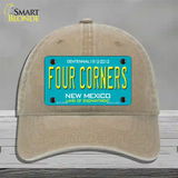 Four Corners Teal New Mexico Novelty License Plate Hat Unconstructed Cotton / Khaki