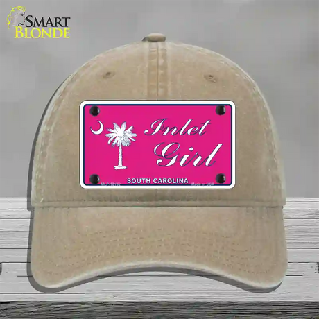 Inlet Girl SC Pink Novelty License Plate Hat Unconstructed Cotton / Khaki