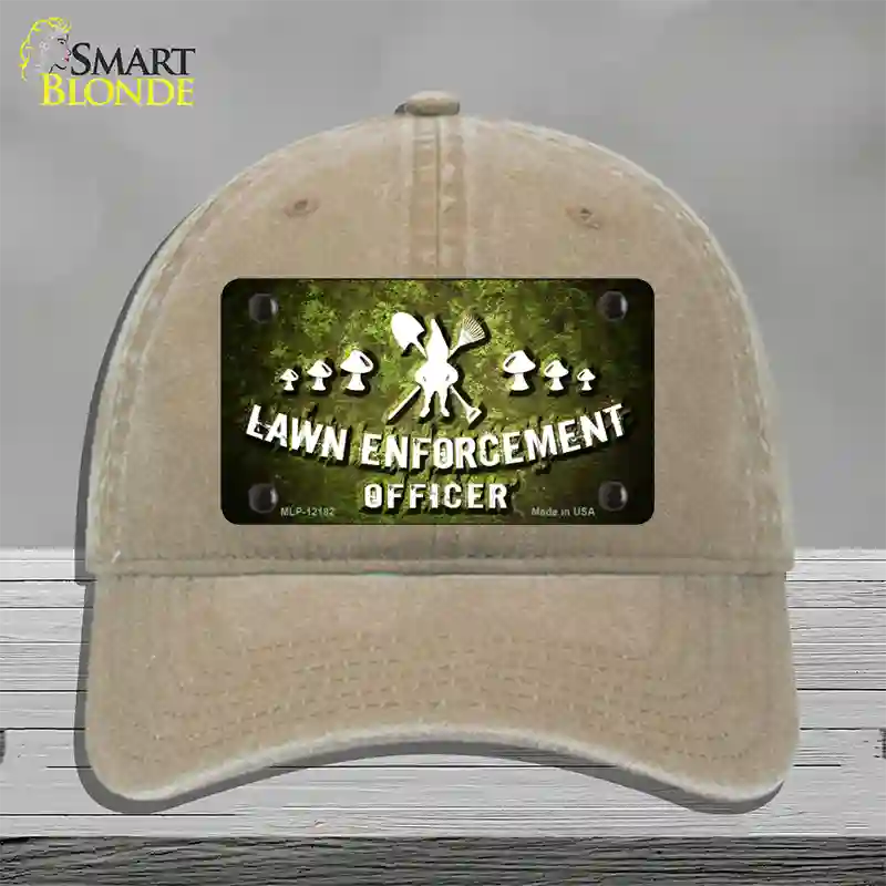 Lawn Enforcement Gnome Novelty License Plate Hat Unconstructed Cotton / Khaki