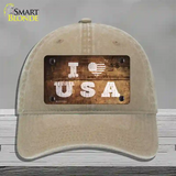 I Love USA Novelty License Plate Hat Unconstructed Cotton / Khaki