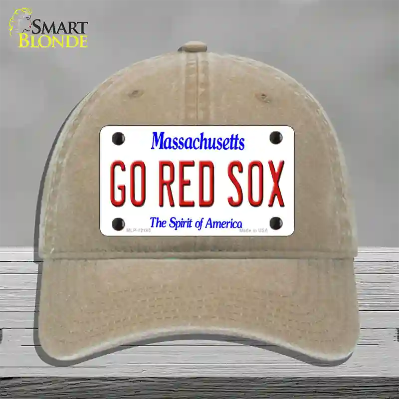 Go Red Sox Massachusetts Novelty License Plate Hat Unconstructed Cotton / Khaki