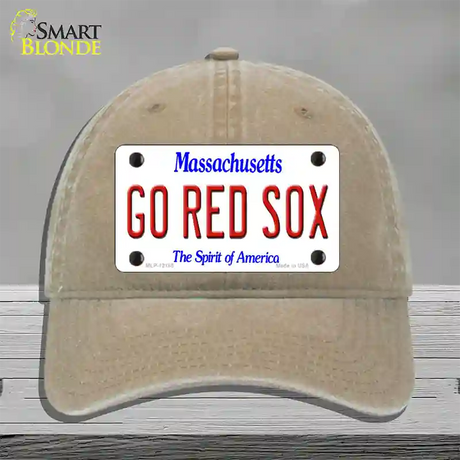 Go Red Sox Massachusetts Novelty License Plate Hat Unconstructed Cotton / Khaki