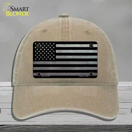 American Flag Black and Gray Novelty License Plate Hat Unconstructed Cotton / Khaki