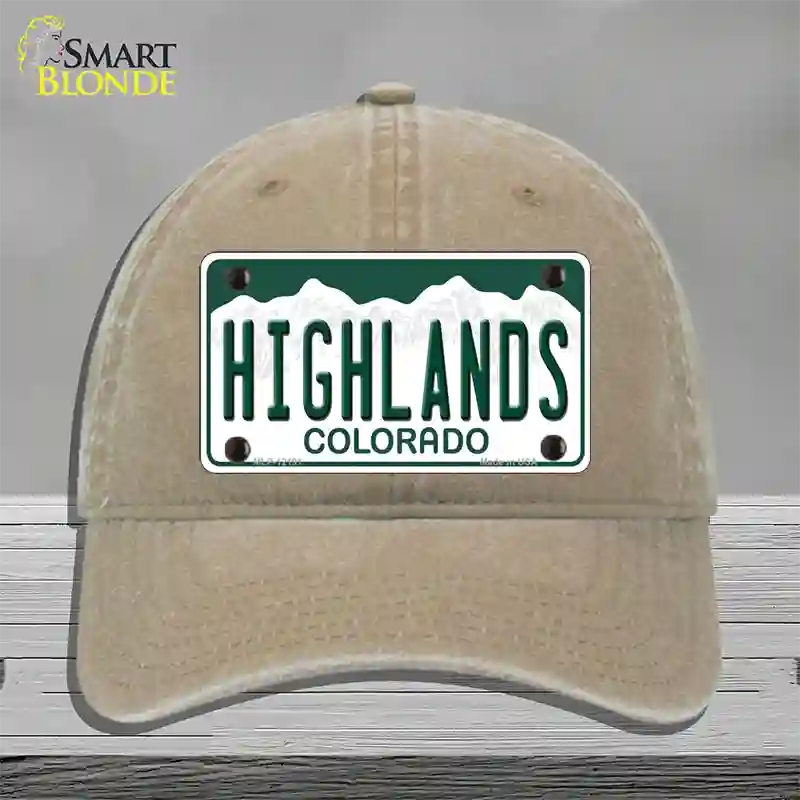 Highlands Colorado Novelty License Plate Hat Unconstructed Cotton / Khaki