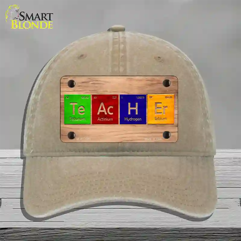 Teacher Periodic Table Wood Novelty License Plate Hat Unconstructed Cotton / Khaki