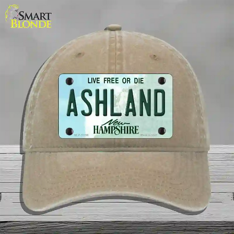 Ashland New Hampshire Novelty License Plate Hat Unconstructed Cotton / Khaki