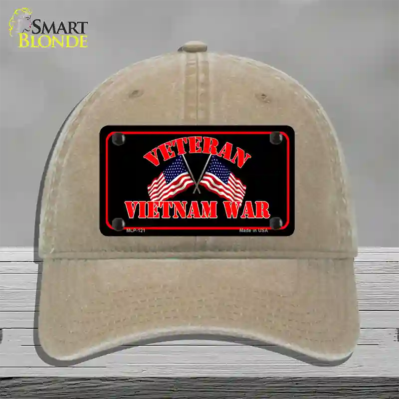 Vietnam War Veteran Novelty License Plate Hat Unconstructed Cotton / Khaki