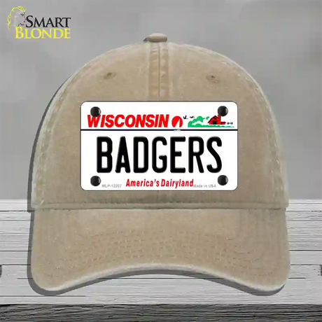 Badgers Wisconsin Novelty License Plate Hat Unconstructed Cotton / Khaki