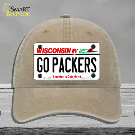 Go Packers Wisconsin Novelty License Plate Hat Unconstructed Cotton / Khaki