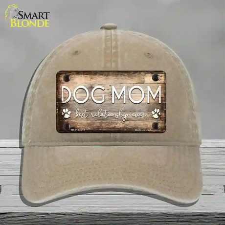 Dog Mom Novelty License Plate Hat Unconstructed Cotton / Khaki