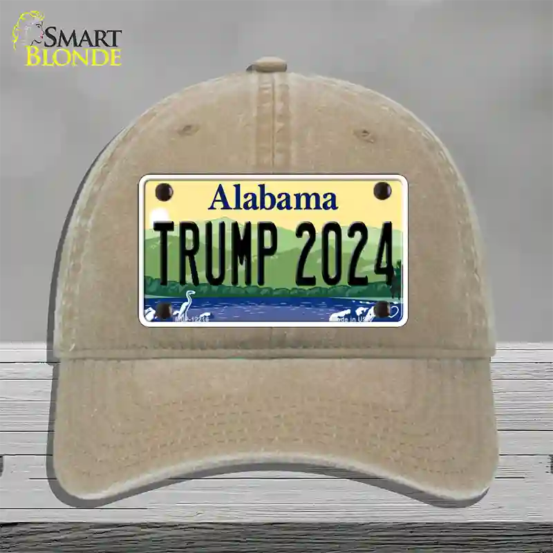 Trump 2024 Alabama Novelty License Plate Hat Unconstructed Cotton / Khaki