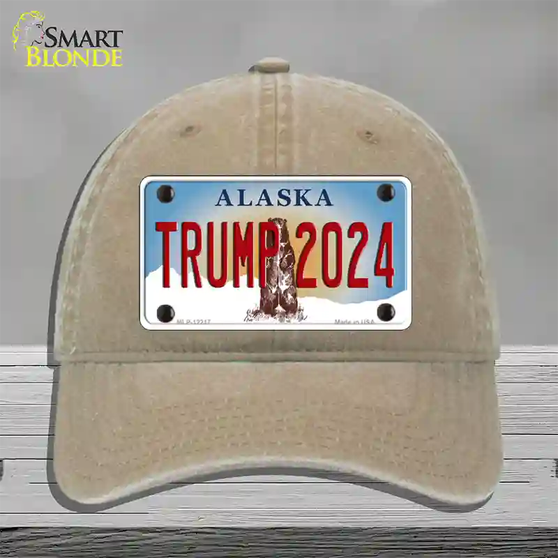 Trump 2024 Alaska Novelty License Plate Hat Unconstructed Cotton / Khaki