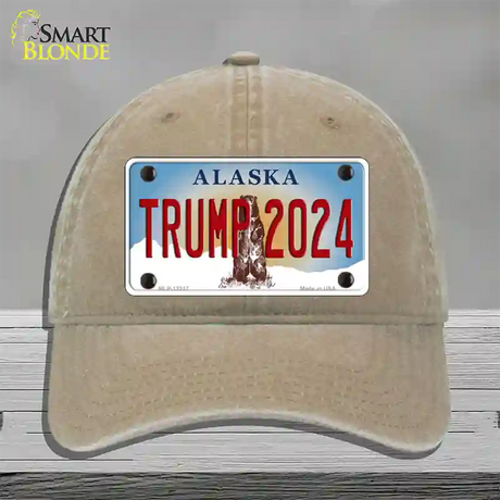 Trump 2024 Alaska Novelty License Plate Hat Unconstructed Cotton / Khaki