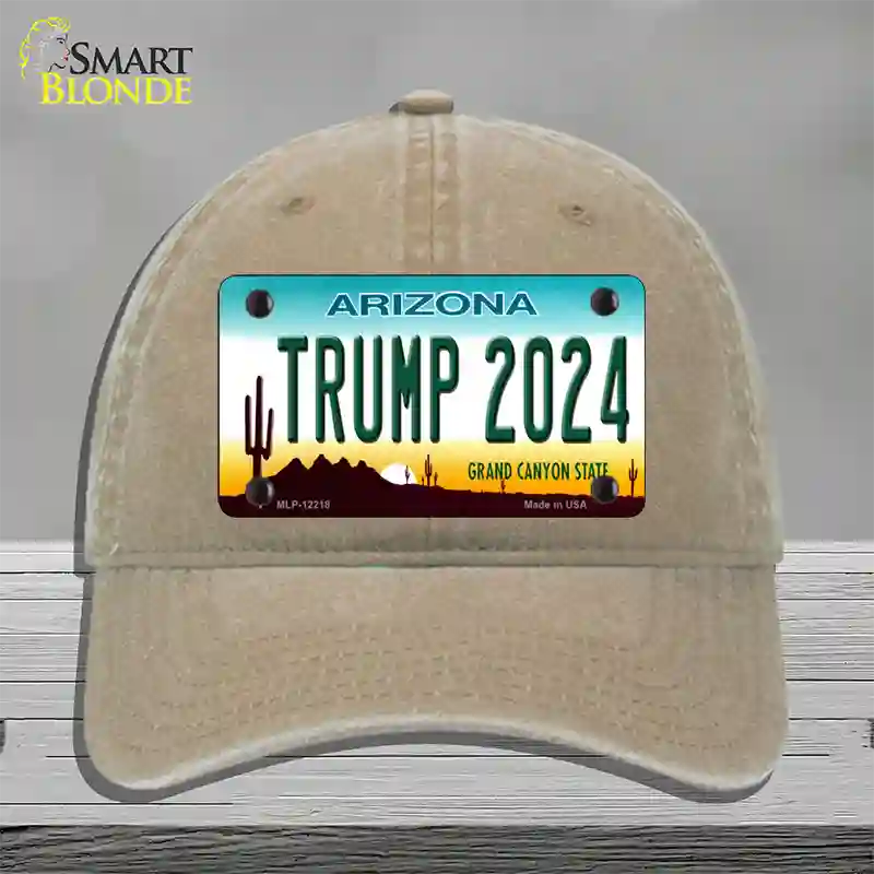 Trump 2024 Arizona Novelty License Plate Hat Unconstructed Cotton / Khaki