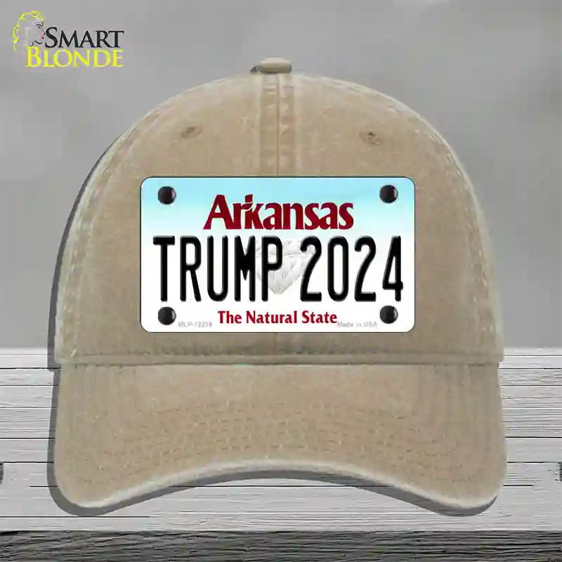 Trump 2024 Arkansas Novelty License Plate Hat Unconstructed Cotton / Khaki