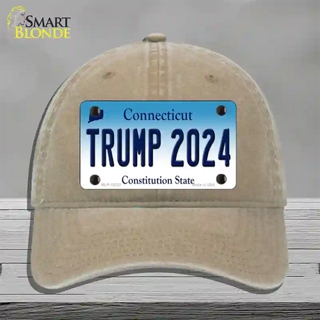 Trump 2024 Connecticut Novelty License Plate Hat Unconstructed Cotton / Khaki