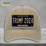 Trump 2024 Delaware Novelty License Plate Hat Unconstructed Cotton / Khaki