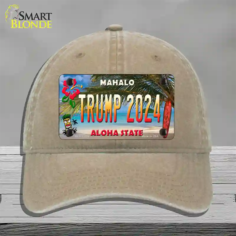 Trump 2024 Hawaii Novelty License Plate Hat Unconstructed Cotton / Khaki