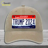 Trump 2024 Idaho Novelty License Plate Hat Unconstructed Cotton / Khaki