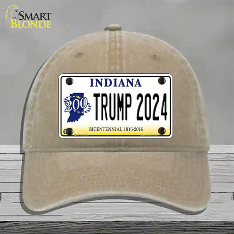 Trump 2024 Indiana Novelty License Plate Hat Unconstructed Cotton / Khaki