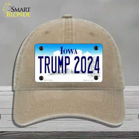 Trump 2024 Iowa Novelty License Plate Hat Unconstructed Cotton / Khaki