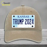 Trump 2024 Kansas Novelty License Plate Hat Unconstructed Cotton / Khaki