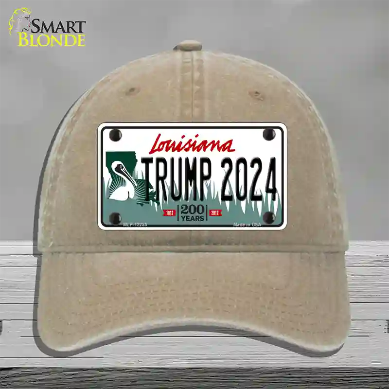 Trump 2024 Louisiana Novelty License Plate Hat Unconstructed Cotton / Khaki