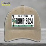 Trump 2024 Maine Novelty License Plate Hat Unconstructed Cotton / Khaki