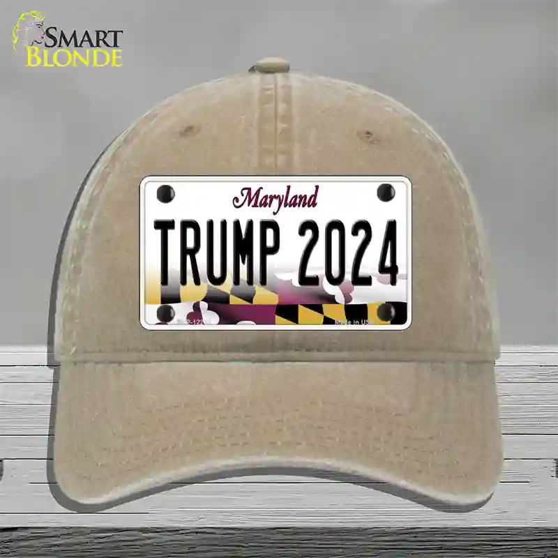 Trump 2024 Maryland Novelty License Plate Hat Unconstructed Cotton / Khaki