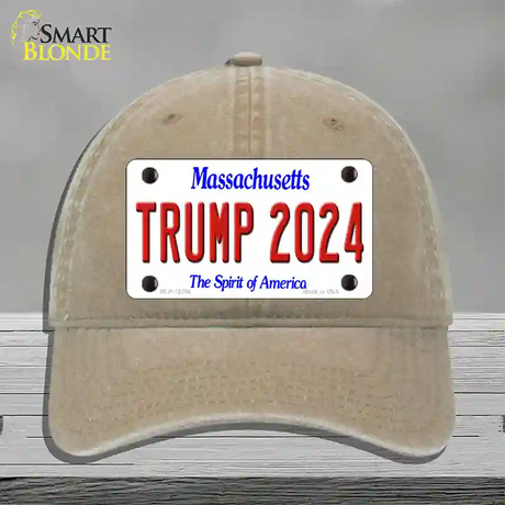 Trump 2024 Massachusetts Novelty License Plate Hat Unconstructed Cotton / Khaki