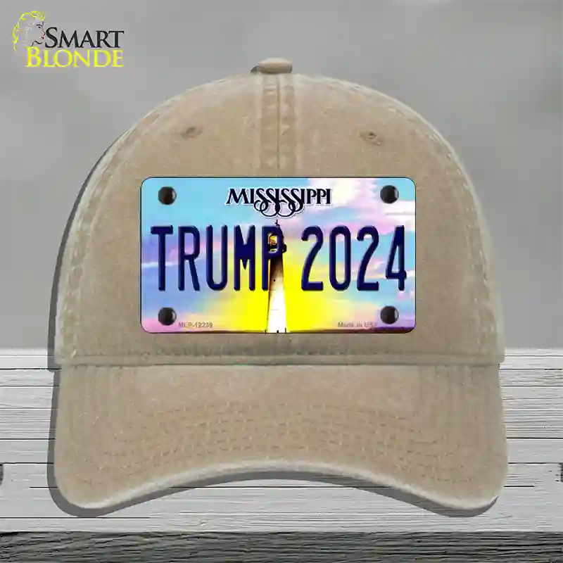 Trump 2024 Mississippi Novelty License Plate Hat Unconstructed Cotton / Khaki