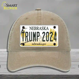 Trump 2024 Nebraska Novelty License Plate Hat Unconstructed Cotton / Khaki