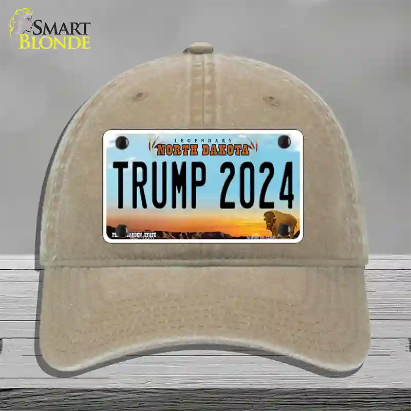 Trump 2024 North Dakota Novelty License Plate Hat Unconstructed Cotton / Khaki