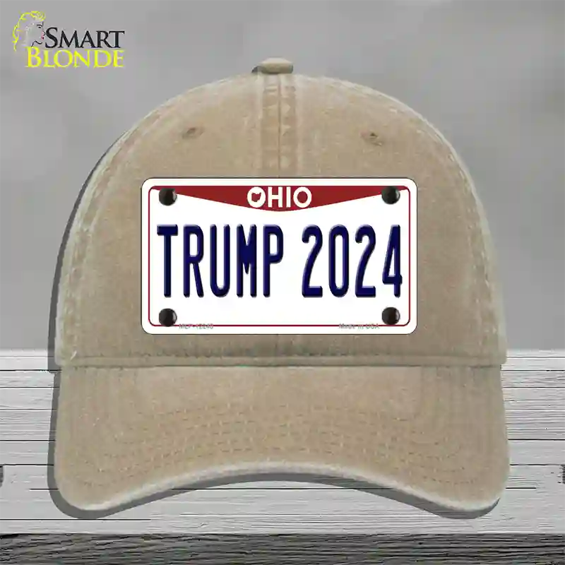 Trump 2024 Ohio Novelty License Plate Hat Unconstructed Cotton / Khaki