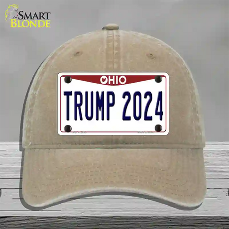 Trump 2024 Ohio Novelty License Plate Hat Unconstructed Cotton / Khaki