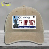 Trump 2024 Oklahoma Novelty License Plate Hat Unconstructed Cotton / Khaki