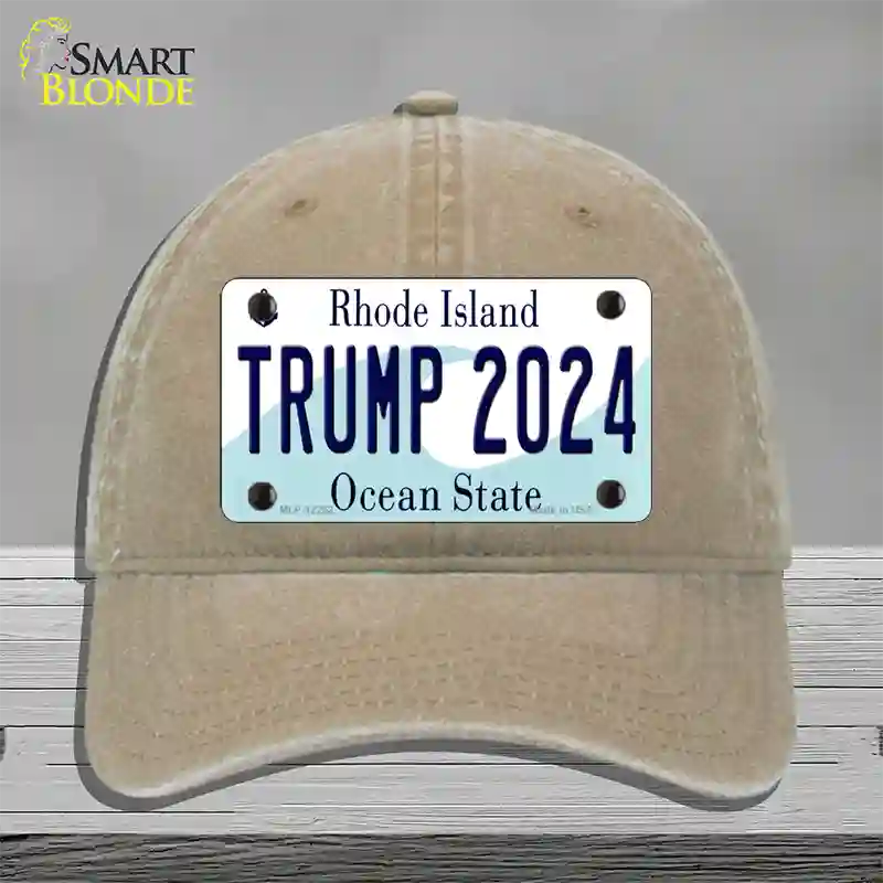 Trump 2024 Rhode Island Novelty License Plate Hat Unconstructed Cotton / Khaki