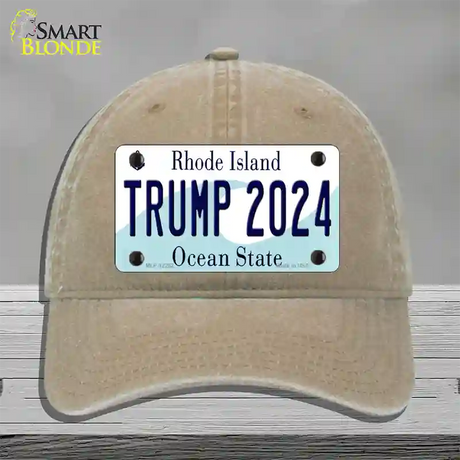 Trump 2024 Rhode Island Novelty License Plate Hat Unconstructed Cotton / Khaki