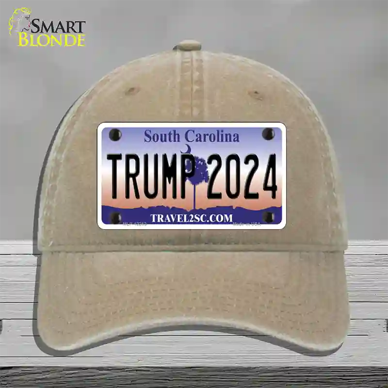 Trump 2024 South Carolina Novelty License Plate Hat Unconstructed Cotton / Khaki