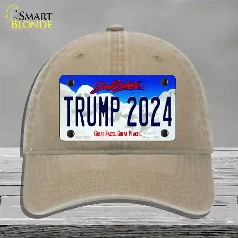 Trump 2024 South Dakota Novelty License Plate Hat Unconstructed Cotton / Khaki