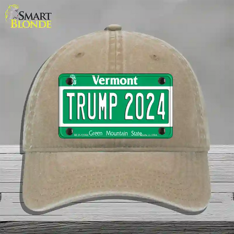 Trump 2024 Vermont Novelty License Plate Hat Unconstructed Cotton / Khaki