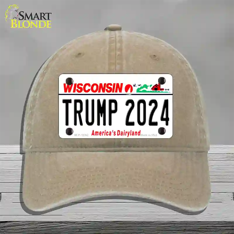 Trump 2024 Wisconsin Novelty License Plate Hat Unconstructed Cotton / Khaki