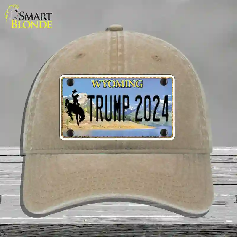 Trump 2024 Wyoming Novelty License Plate Hat Unconstructed Cotton / Khaki