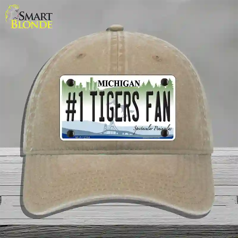 Number 1 Tigers Fan Michigan Novelty License Plate Hat Unconstructed Cotton / Khaki