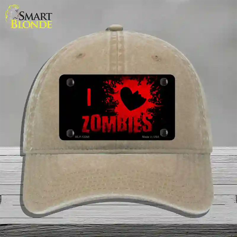 I Love Zombies Novelty License Plate Hat Unconstructed Cotton / Khaki