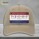 Trump 2024 USA Flag Novelty License Plate Hat Unconstructed Cotton / Khaki