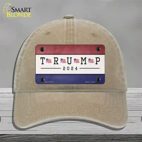 Trump 2024 USA Flag Novelty License Plate Hat Unconstructed Cotton / Khaki