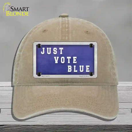 Just Vote Blue Novelty License Plate Hat Unconstructed Cotton / Khaki