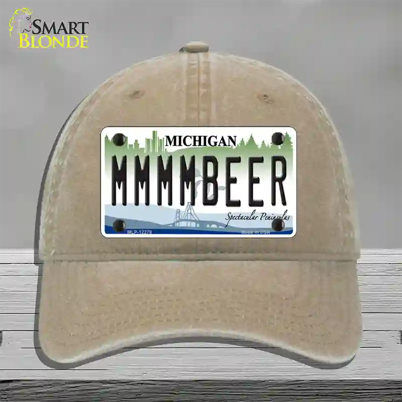 Michigan MMMMBeer Novelty License Plate Hat Unconstructed Cotton / Khaki